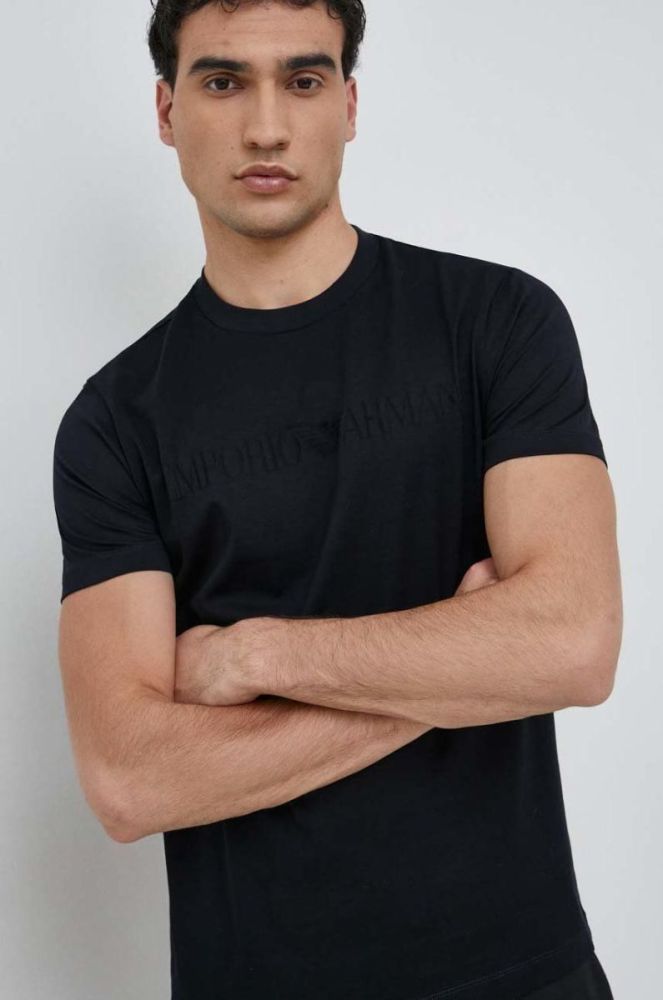 Бавовняна футболка Emporio Armani колір синій з аплікацією фото 4