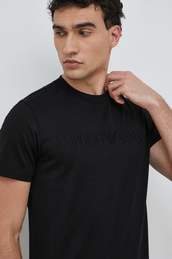 Бавовняна футболка Emporio Armani колір чорний з аплікацією (2953524)