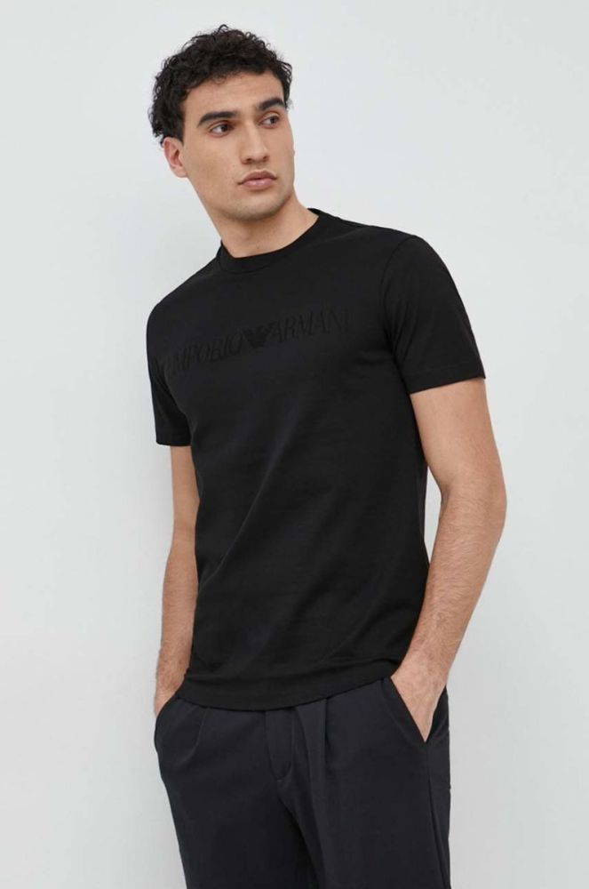 Бавовняна футболка Emporio Armani колір чорний з аплікацією (2953524) фото 4