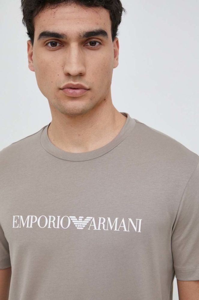 Бавовняна футболка Emporio Armani колір бежевий з принтом фото 4