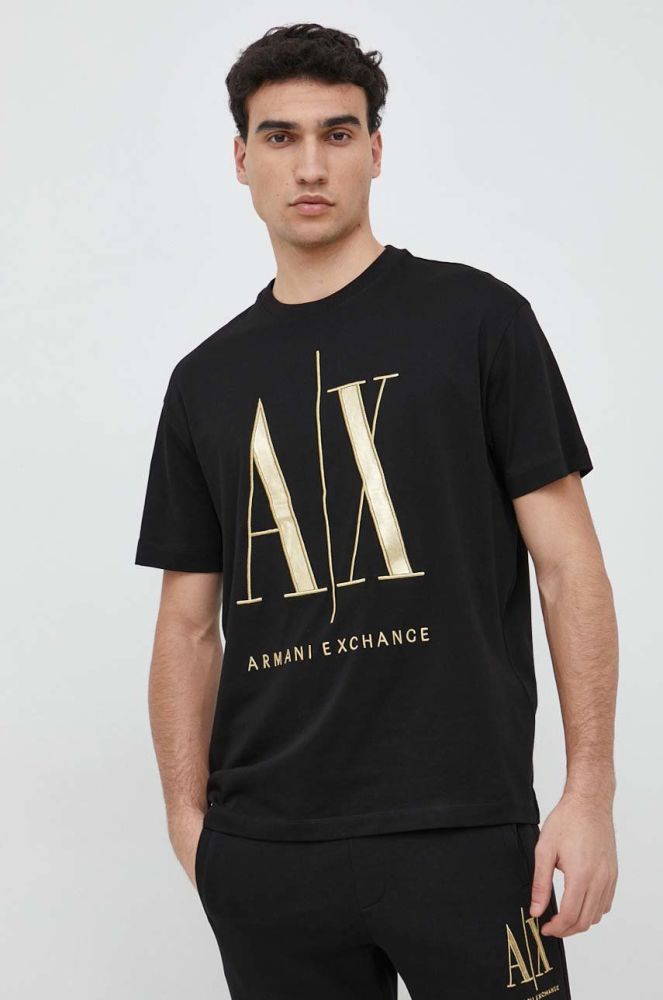 Бавовняна футболка Armani Exchange колір чорний з аплікацією (2956973)