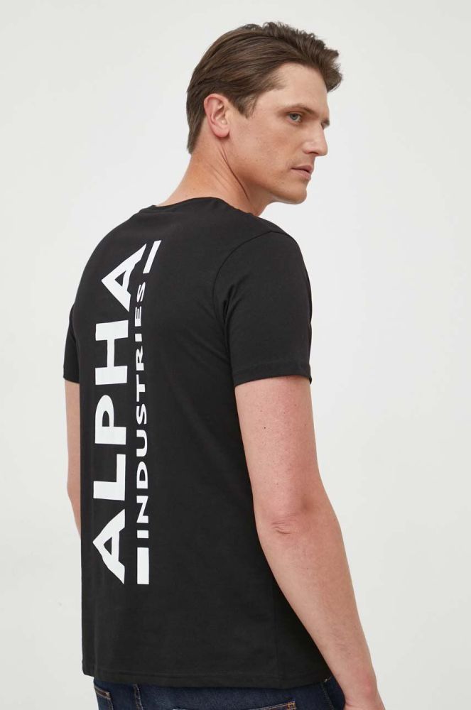 Бавовняна футболка Alpha Industries колір чорний з принтом 128507.03-black