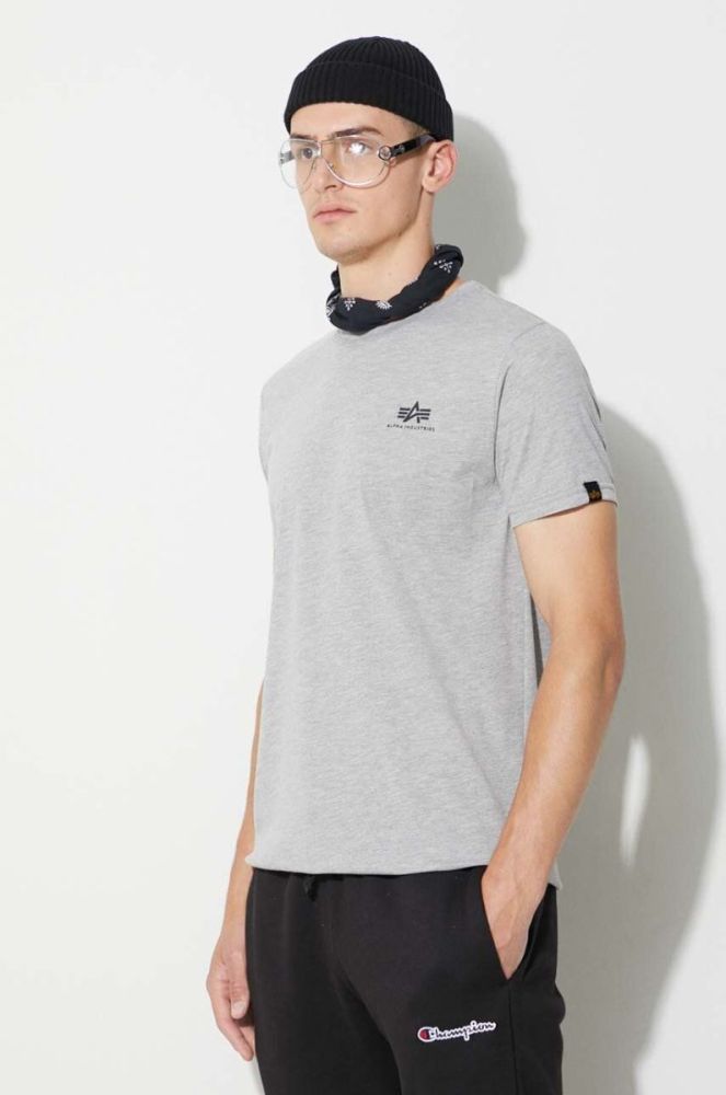 Футболка Alpha Industries чоловічий колір сірий з принтом 188505.17-grey фото 4