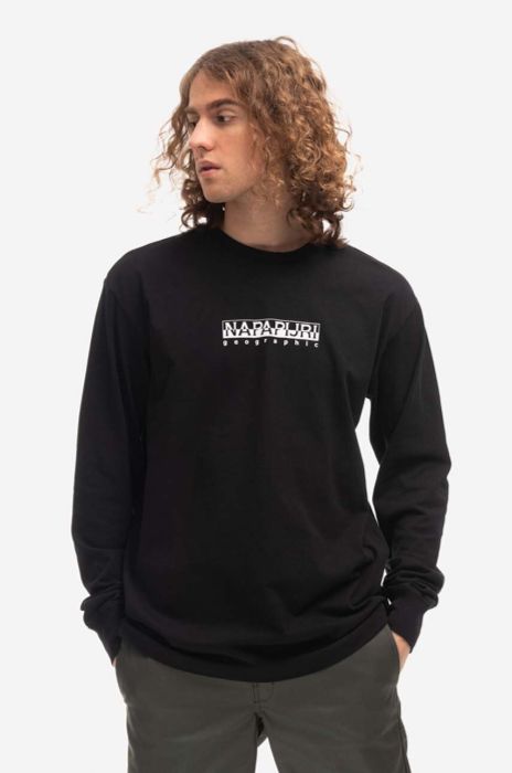 Бавовняний лонгслів Napapijri колір чорний візерунок NP0A4GK70411-041