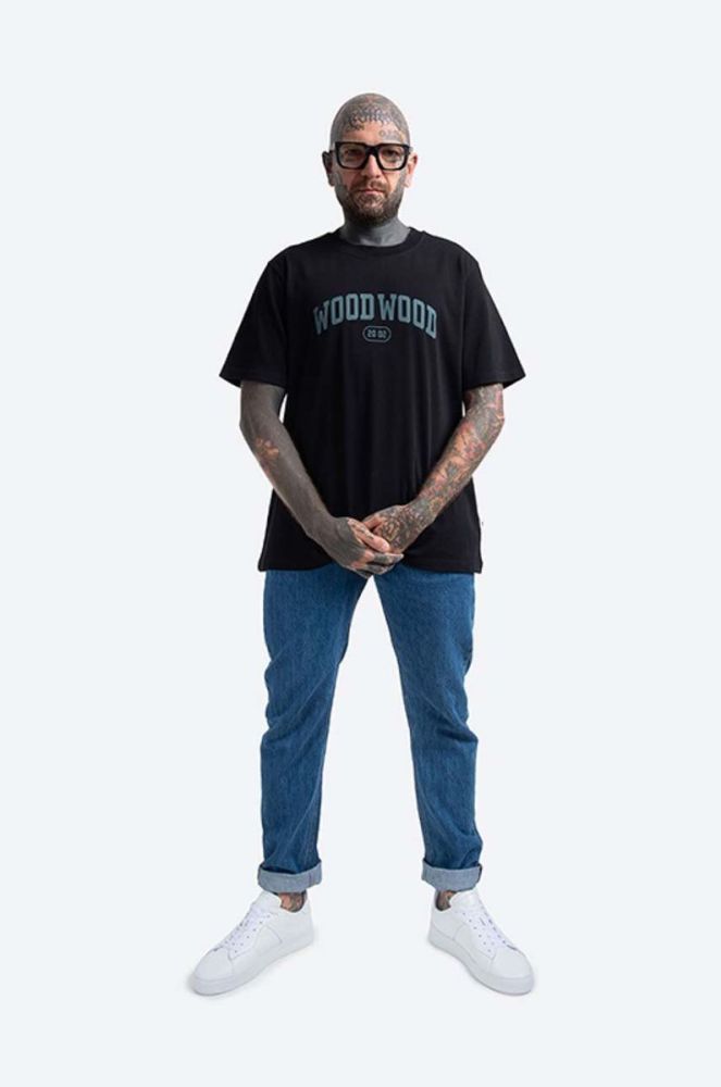 Бавовняна футболка Wood Wood Bobby IVY T-shirt колір чорний з принтом 12135703.2489-GREYMEL фото 2