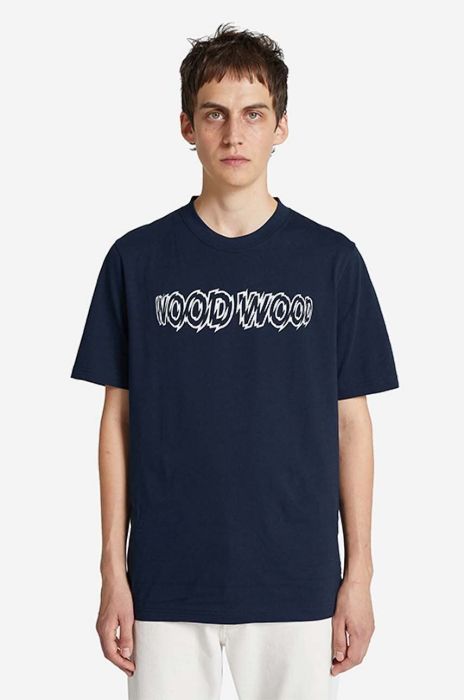 Бавовняна футболка Wood Wood Bobby Shatter Logo T-shirt колір синій з принтом 12225707.2489-NAVY