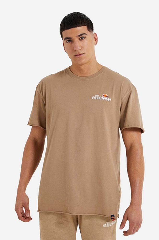 Бавовняна футболка Ellesse колір коричневий з принтом SHM13796-GREEN