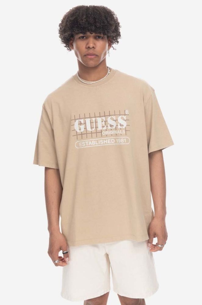 Футболка Guess Washed Grid Logo Tee чоловіча колір бежевий з принтом M3GI31.K9XF3-F13Q фото 3