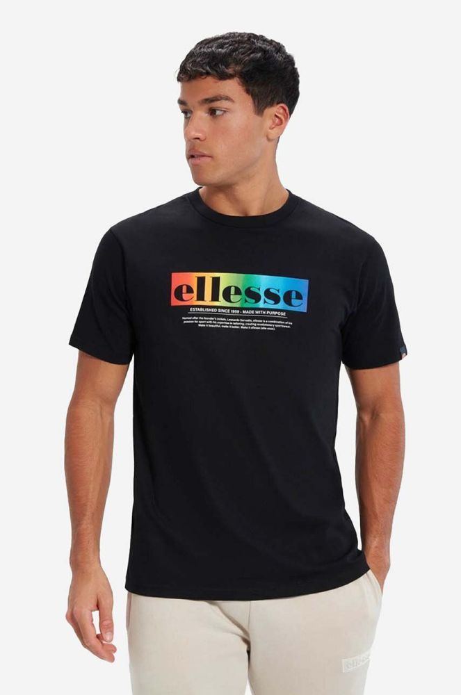 Бавовняна футболка Ellesse колір чорний з принтом SHR17634-WHITE