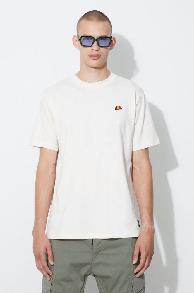 Бавовняна футболка Ellesse колір бежевий з принтом SHR17785-WHITE
