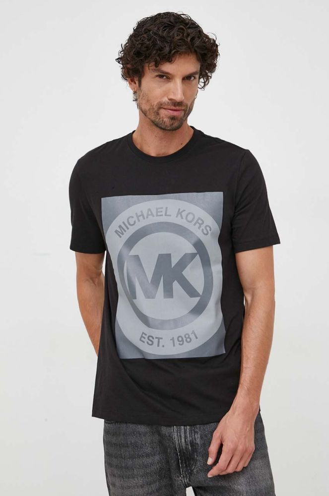 Бавовняна футболка lounge Michael Kors колір чорний з принтом (3480901)