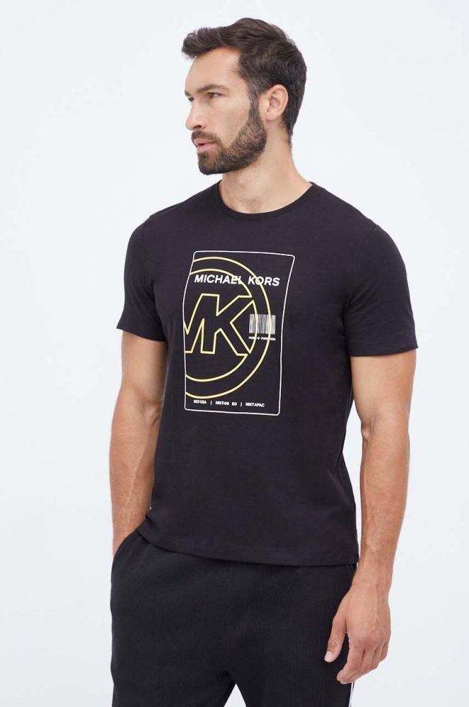 Бавовняна футболка lounge Michael Kors колір чорний з принтом (3480909)