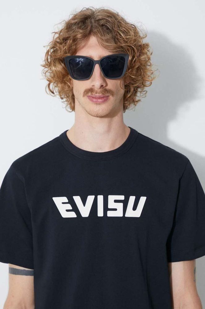 Бавовняна футболка Evisu колір чорний з принтом