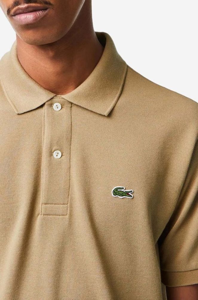 Бавовняне поло Lacoste колір бежевий однотонний L1212-001 фото 4