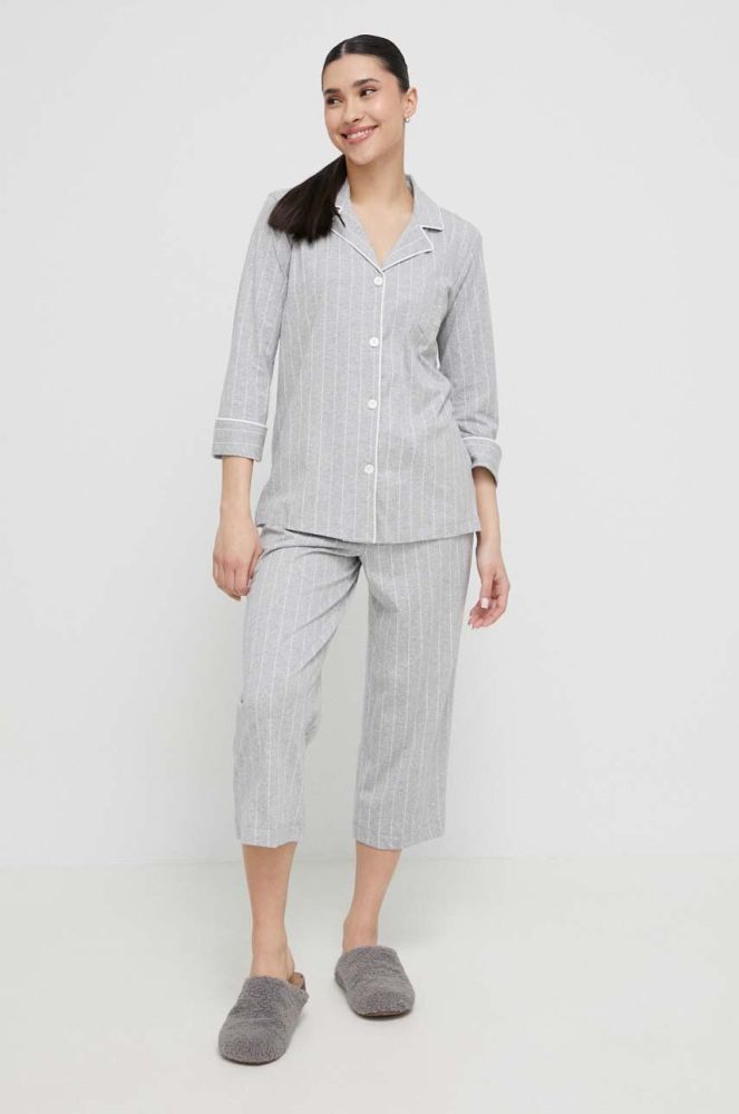 Бавовняна піжама Lauren Ralph Lauren колір сірий з бавовни