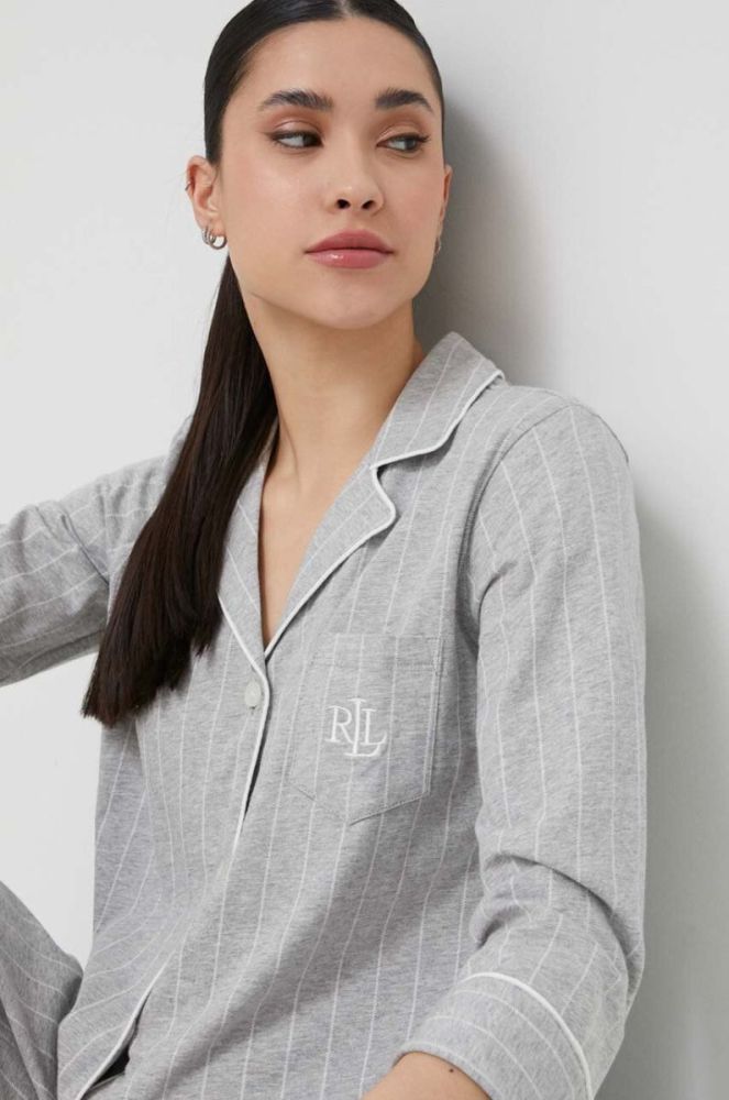 Бавовняна піжама Lauren Ralph Lauren колір сірий з бавовни фото 5