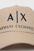 Бавовняна шапка Armani Exchange колір бежевий з аплікацією