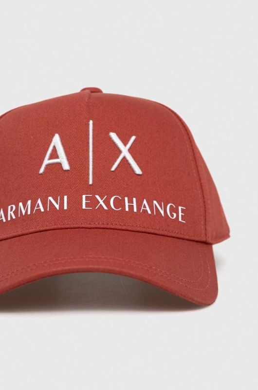 Бавовняна шапка Armani Exchange колір помаранчевий з аплікацією фото 2