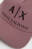 Бавовняна кепка Armani Exchange колір фіолетовий з аплікацією