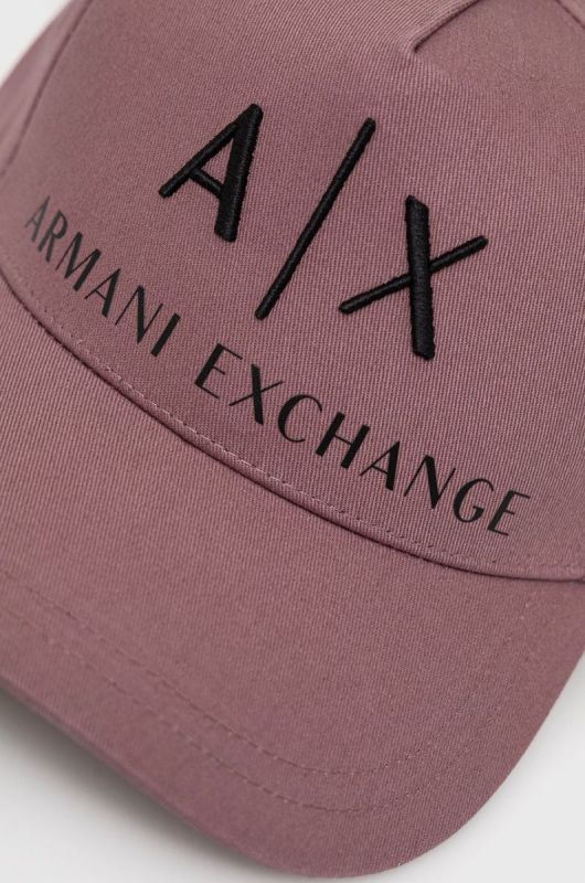 Бавовняна кепка Armani Exchange колір фіолетовий з аплікацією фото 2