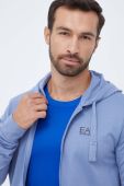 Бавовняна кофта EA7 Emporio Armani чоловіча з капюшоном однотонна колір блакитний