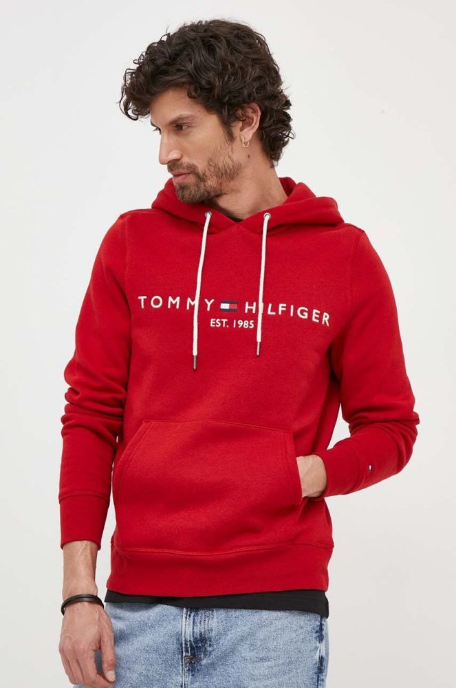 Кофта Tommy Hilfiger чоловіча колір червоний з капюшоном з аплікацією (3246792)
