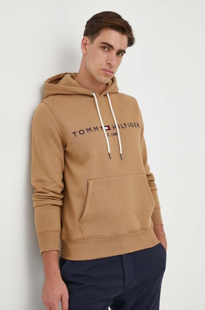 Кофта Tommy Hilfiger чоловіча колір коричневий з капюшоном з аплікацією