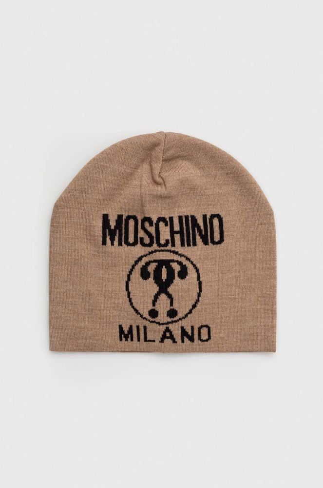Вовняна шапка Moschino колір бежевий вовна (3398897)