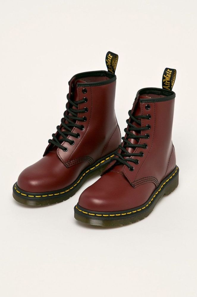 Шкіряні черевики Dr. Martens 1460 жіночі колір бордовий на платформі фото 2