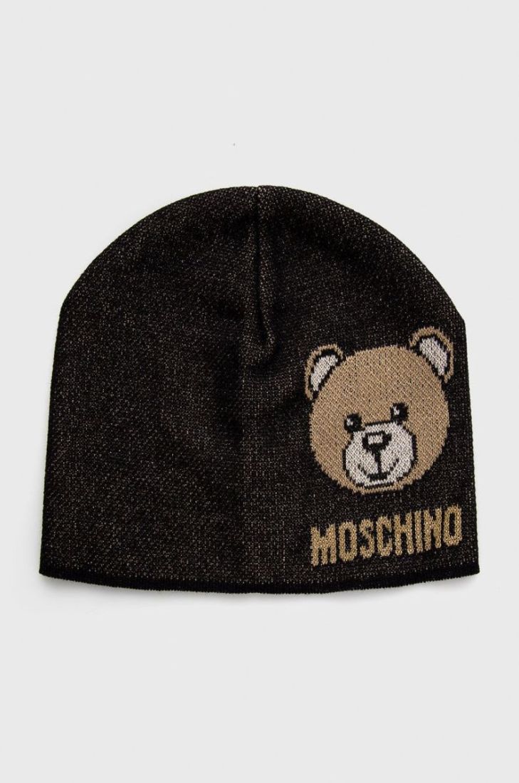 Шапка Moschino колір чорний з тонкого трикотажу (3340579)