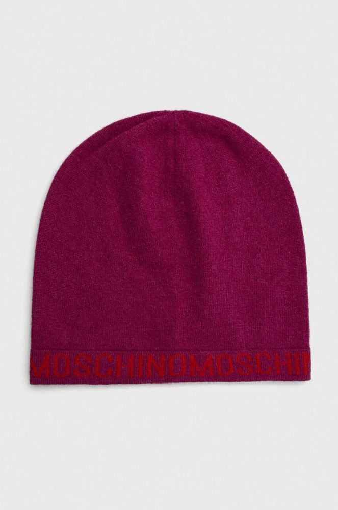 Вовняна шапка Moschino колір фіолетовий з тонкого трикотажу вовна (3398901)