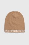 Вовняна шапка Moschino колір коричневий з тонкого трикотажу вовна Вовняна шапка Moschino колір коричневий з тонкого трикотажу вовна