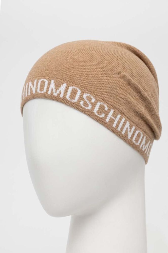 Вовняна шапка Moschino колір коричневий з тонкого трикотажу вовна фото 2