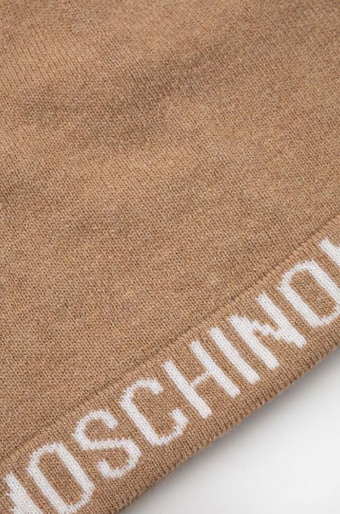 Вовняна шапка Moschino колір коричневий з тонкого трикотажу вовна фото 3