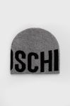 Шапка Moschino колір сірий з тонкого трикотажу вовна Шапка Moschino колір сірий з тонкого трикотажу вовна