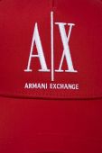 Бавовняна шапка Armani Exchange колір червоний з аплікацією