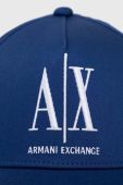 Бавовняна шапка Armani Exchange колір синій з аплікацією