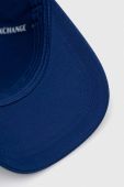Бавовняна шапка Armani Exchange колір синій з аплікацією