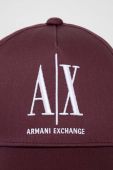 Бавовняна шапка Armani Exchange колір бордовий з аплікацією
