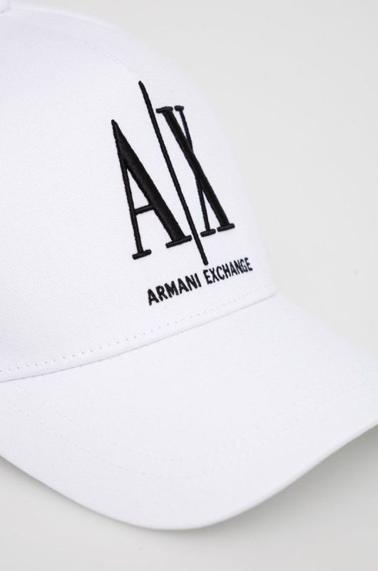 Бавовняна кепка Armani Exchange колір білий з аплікацією фото 2