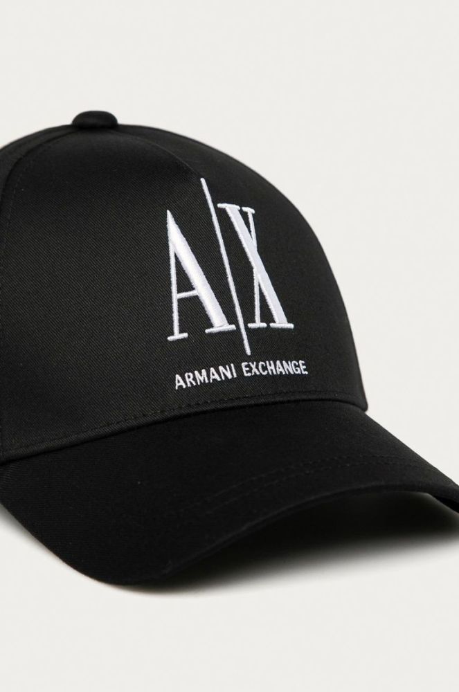 Бавовняна кепка Armani Exchange колір чорний з аплікацією фото 3