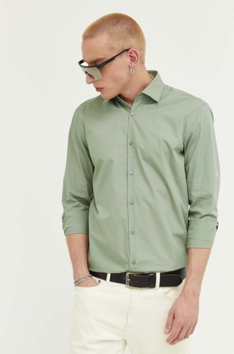 Сорочка HUGO чоловіча колір зелений slim класичний комір (3308404)