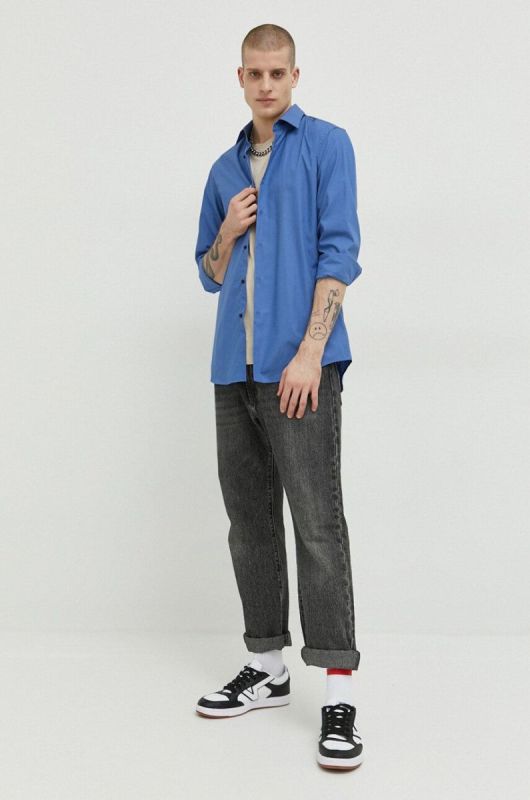 Сорочка HUGO чоловіча колір фіолетовий slim класичний комір (3079981) фото 2