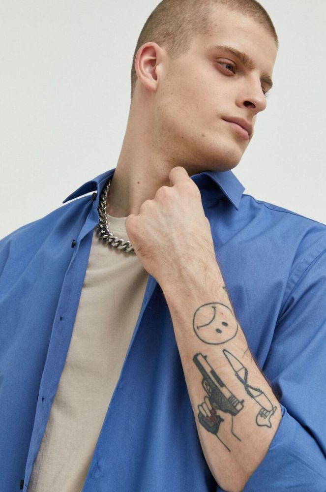 Сорочка HUGO чоловіча колір фіолетовий slim класичний комір (3079981) фото 4