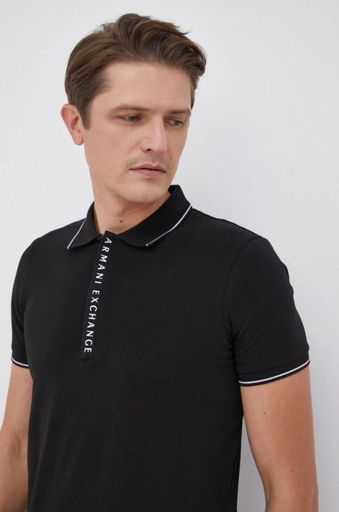 Поло Armani Exchange колір чорний з принтом фото 4