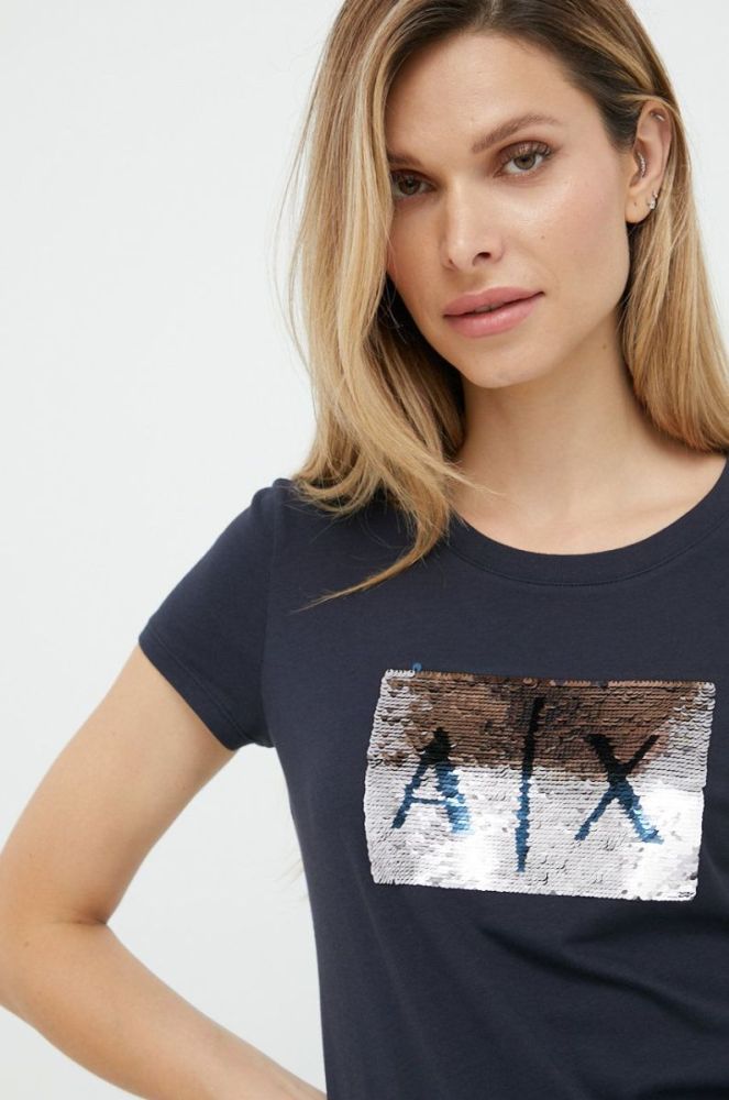 Бавовняна футболка Armani Exchange колір синій (2417867) фото 4