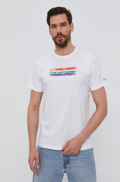 Футболка Pepe Jeans чоловіча колір білий з принтом
