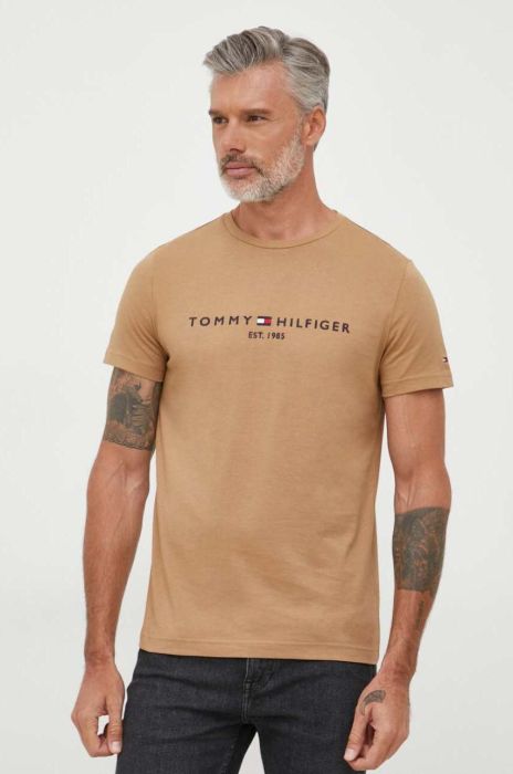 Бавовняна футболка Tommy Hilfiger колір коричневий з аплікацією