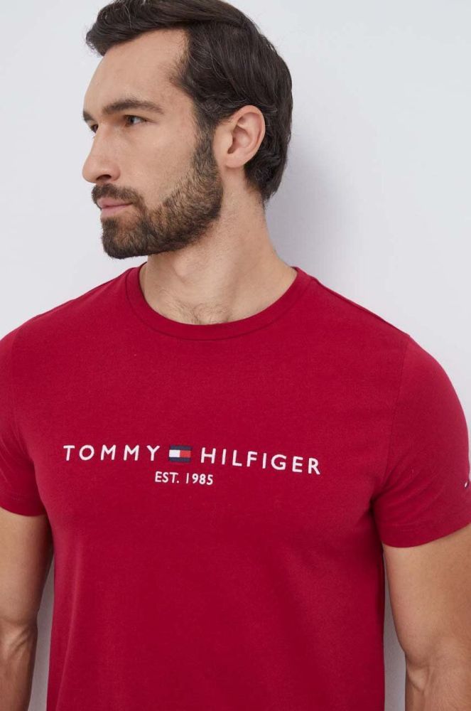 Бавовняна футболка Tommy Hilfiger колір бордовий з аплікацією