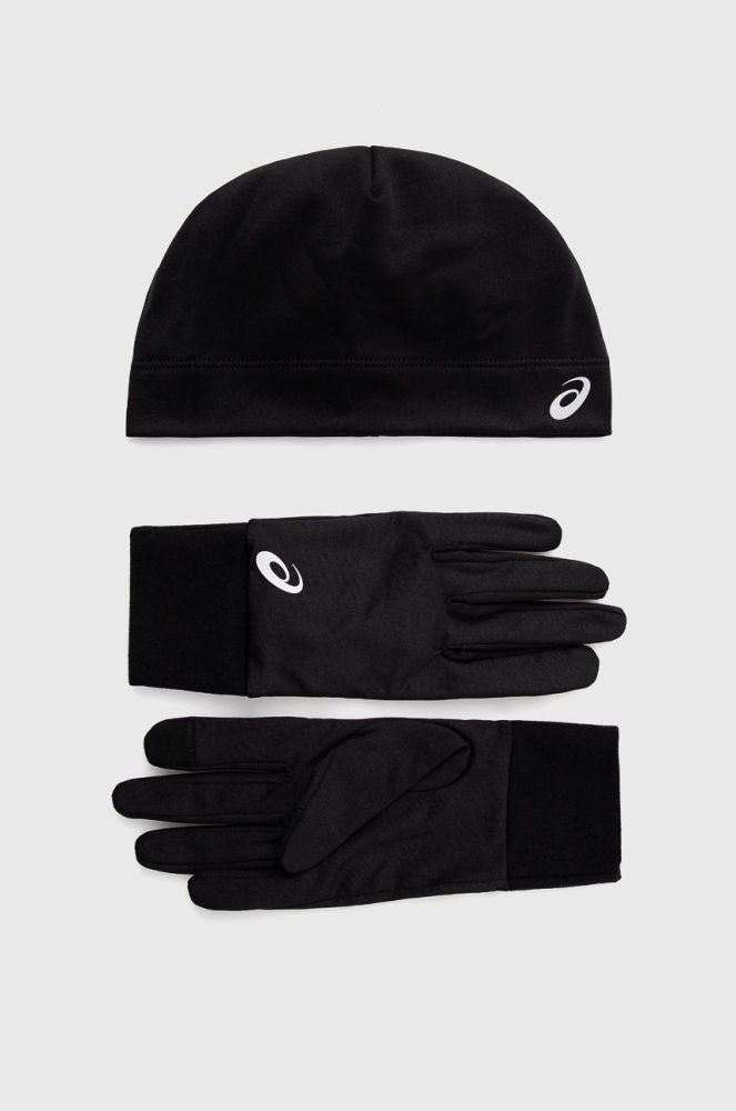 Шапка і рукавички Asics колір чорний